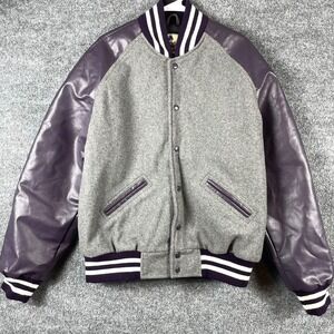 Vintage Maverick Jacket Mens Large Gray Purple Wool Letterman‎ Varsity Blank Y2K